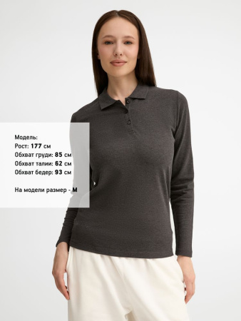 Рубашка поло женская с длинным рукавом Perfect LSL Women черный меланж, размер XXL