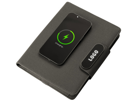 Подарочный набор металлическая ручка и блокнот А5 Twilight  со светящимся логотипом и пауэрбэнком