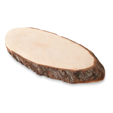 Oval wooden board with bark