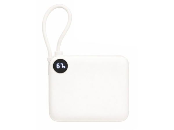 Внешний аккумулятор со встроенным кабелем Liri, QC/PD, 10000 мАч, теплый белый