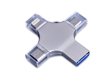 USB 3.0-флешка на 256 Гб 4-в-1 с разъемами Micro USB, Type-C и Lightning