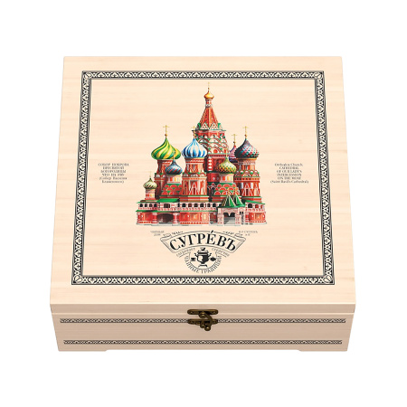 Шкатулка Народы России: 7 купажей чая, матрешка ручной работы с мини-вареньем внутри