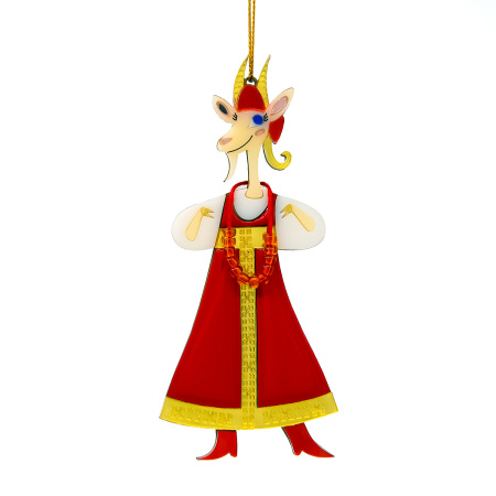 Ёлочная игрушка Коза в сарафане (красный с белым)