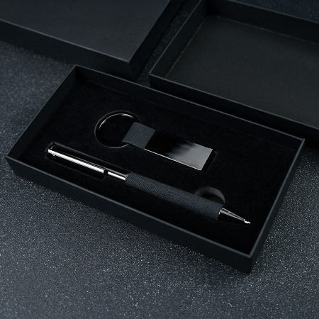 Набор ручка+ брелок COLLISION, черный/темно-серый, металл, пластик, картон