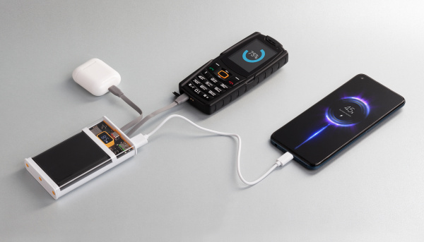 Зарядное (22.5W) устройство "Link" 10000 mAh с прозрачным корпусом, цифровым индикатором заряда и встроенными Type-C/Lightning кабелями Зарядное (22.5W) устройство "Link" 10000 mAh с прозрачным корпусом, цифровым индикатором заряда и встроенными Type-C/Lightning кабелями