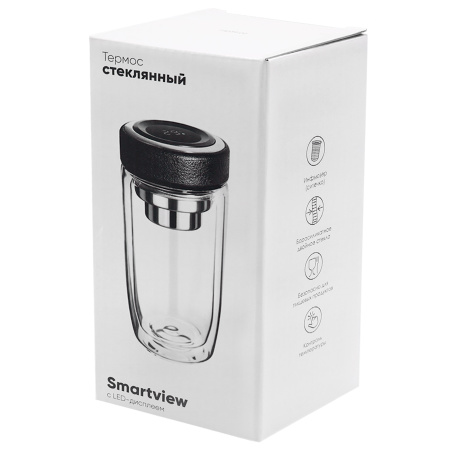 Термос стеклянный с LED-дисплеем Smartview, чёрный