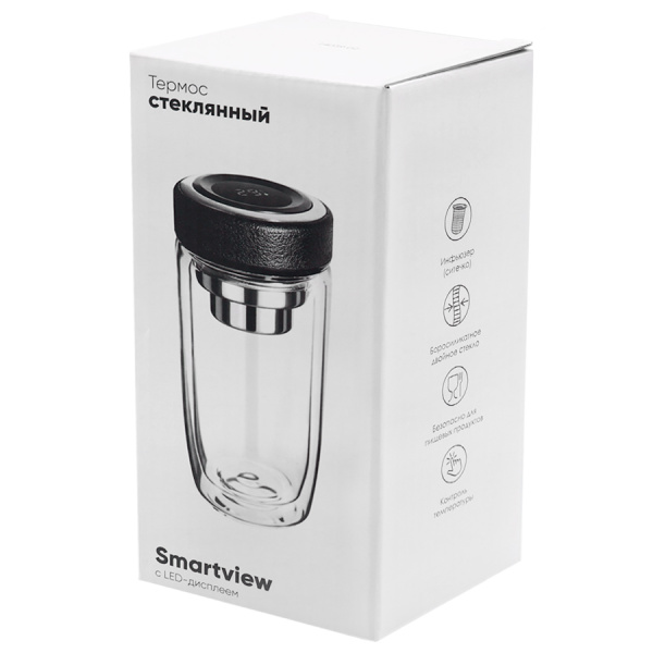 Термос стеклянный с LED-дисплеем Smartview, чёрный