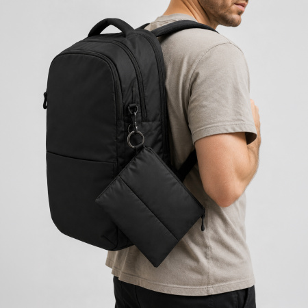 Органайзер для мелочей Superbag Bubble, стёганый, на молнии, с креплением на кольцо-карабин (черный)
