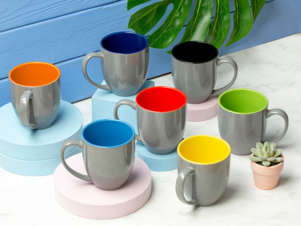 Кружка керамическая Gracy 450мл, серый/голубой