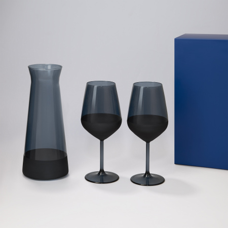 Подарочный набор декантер + 2 бокала для вина Black Edition в синей коробке