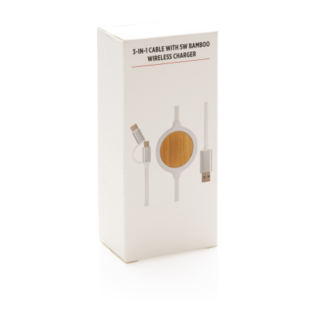Кабель 3 в 1 с бамбуковой док-станцией для беспроводной зарядки, 5 Вт Кабель 3 в 1 с бамбуковой док-станцией для беспроводной зарядки, 5 Вт