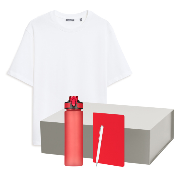 Набор с одеждой RUST NEO (футболка, бутылка, ежедневник, ручка), белый/красный, XS/S
