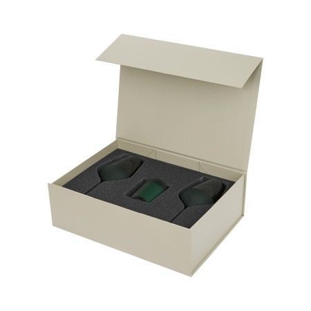 Подарочный набор свеча Enigma + 2 бокала для вина Emerald в серой коробке