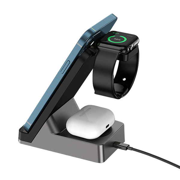 Беспроводное зарядное устройство 3 в 1 Easy Charge, Magsafe wireless 15 W, Iwatch&TWS 2,5W/5W, черный