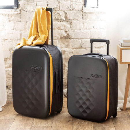 Чемодан складной Rollink Earth 55x40x20 см, 2 колеса, черный/оранжевый