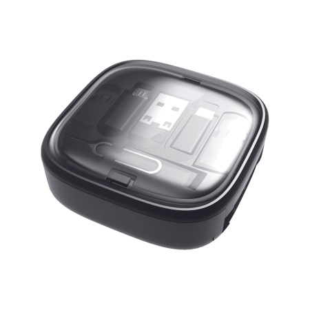 Кабель зарядный выдвижной USB Solid Link 5-в-1 на Lightning, Micro-USB, Type-C «U50» 2,4 A, C to C, Quick Charge с подставкой для телефона, квадратный, черный