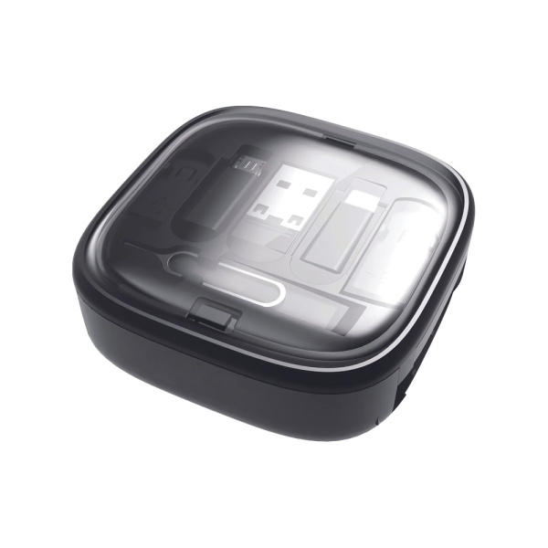 Кабель зарядный выдвижной USB Solid Link 5-в-1 на Lightning, Micro-USB, Type-C «U50» 2,4 A, C to C, Quick Charge с подставкой для телефона, квадратный, черный