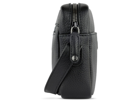 Сумка кросс-боди женская BUGATTI ЭЛЬЗА | ELSA, чёрная, воловья кожа/полиэстер, 19х5,5х14 см