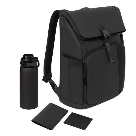 Подарочный набор Grand, черный (обложка на паспорт, картхолдер, бутылка, рюкзак) Подарочный набор Grand, черный (обложка на паспорт, картхолдер, бутылка, рюкзак)