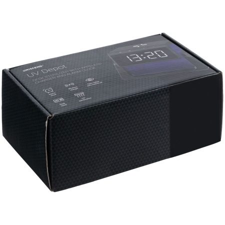 Настольный стерилизатор с беспроводной зарядкой и часами UV Depot, черный Настольный стерилизатор с беспроводной зарядкой и часами UV Depot, черный