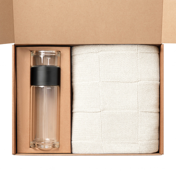 Подарочный набор Terso, Cella, бежевый (плед, термобутылка)