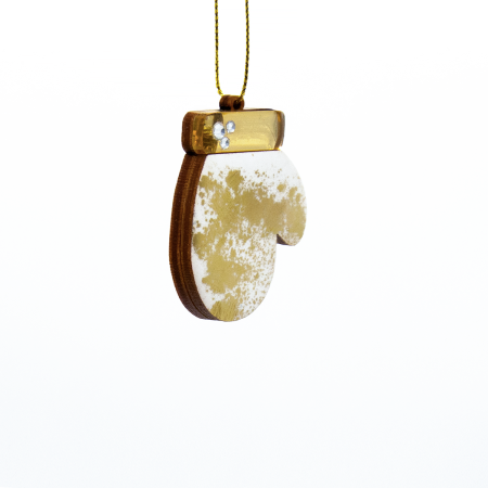 Ёлочная игрушка Варежка (белый с золотым )