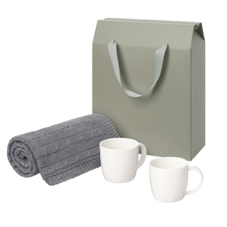 Подарочный набор Дафна (Dafna), Фадо (Fado), серый  в коробке-пакете (две фарфоровых кружки, плед)