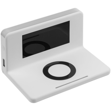 Часы настольные с беспроводным зарядным устройством Pitstop, белые Часы настольные с беспроводным зарядным устройством Pitstop, белые