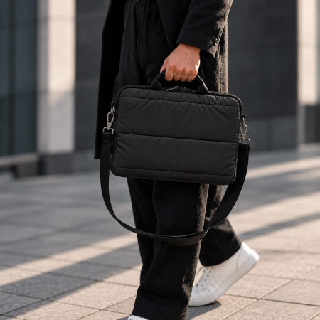Сумка для ноутбука Superbag Bubble, стёганая, на молнии, с регулируемой лямкой (черный)