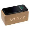 Часы настольные Wireless Time Hub с беспроводной зарядкой, термометром, календарем, темно-коричневые