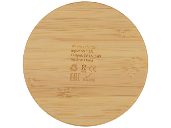 Беспроводное зарядное устройство из бамбука Cap Беспроводное зарядное устройство из бамбука Cap