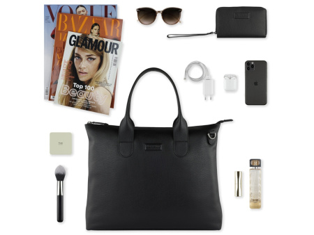 Сумка-шоппер BUGATTI ЭЛЬЗА | ELSA, чёрная, воловья кожа/полиэстер, 46х11х31,5 см