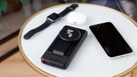 Беспроводная зарядная (20W/15W) станция-пауэрбэнк "Slider" 10000 mAh для смартфонов, наушников, часов, с подвижным зарядным блоком Беспроводная зарядная (20W/15W) станция-пауэрбэнк "Slider" 10000 mAh для смартфонов, наушников, часов, с подвижным зарядным блоком