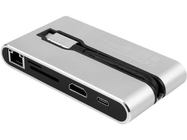 Хаб 8-в-1 Type-C Hermes, USB 3.0 x 3, Type-C PD, HDMI, LAN, картридер Хаб 8-в-1 Type-C Hermes, USB 3.0 x 3, Type-C PD, HDMI, LAN, картридер