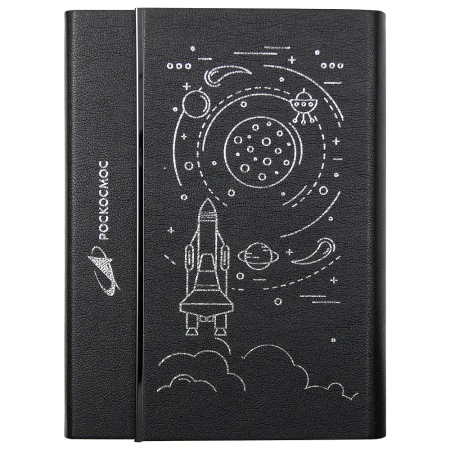 Ежедневник Alfa Bird Petrus Print Sample "Роскосмос" A5, черный, недатированный, в твердой обложке с металлическим элементом