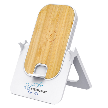 Беспроводное магнитное зарядное устройство Bambooco 15W, белый с бамбуковым