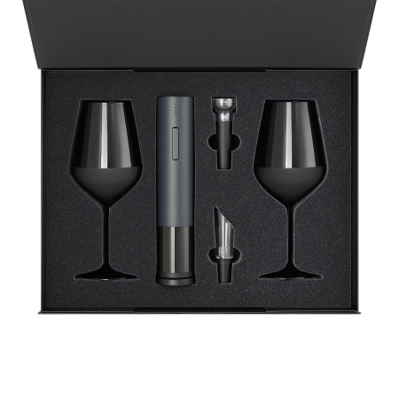 Подарочный набор 2 бокала для вина Блэк Эдишн (Black Edition) + набор для вина Сакраменто (Sacramento) в черной коробке