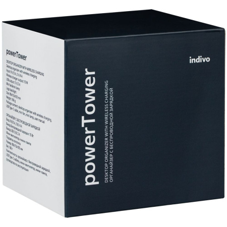 Настольный органайзер с зарядкой, лампой, вентилятором и подсветкой логотипа powerTower, черный Настольный органайзер с зарядкой, лампой, вентилятором и подсветкой логотипа powerTower, черный