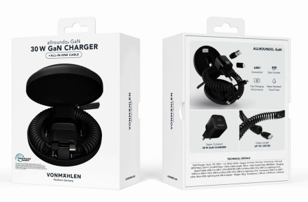 Зарядное устройство Vonmahlen Allroundo GaN, черное Зарядное устройство Vonmahlen Allroundo GaN, черное