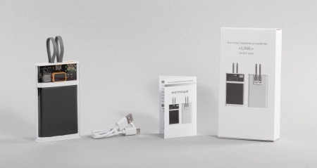 Зарядное (22.5W) устройство "Link" 10000 mAh с прозрачным корпусом, цифровым индикатором заряда и встроенными Type-C/Lightning кабелями Зарядное (22.5W) устройство "Link" 10000 mAh с прозрачным корпусом, цифровым индикатором заряда и встроенными Type-C/Lightning кабелями