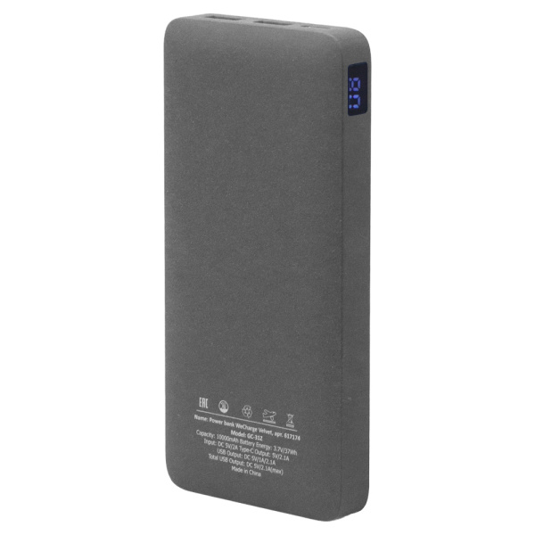Внешний аккумулятор (powerbank) «WeCharge Velvet», 10 000 mAH, 5V -2A , c цифровым дисплеем для контроля заряда, серый