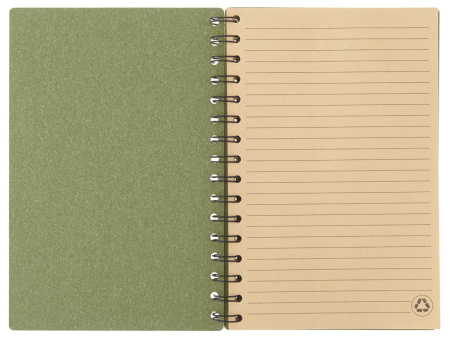 Блокнот на спирали в картонной обложке с переработанной бумагой Mania, зеленый