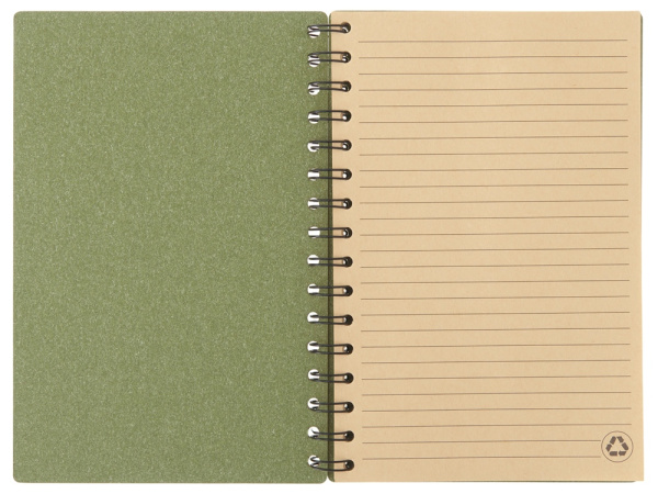 Блокнот на спирали в картонной обложке с переработанной бумагой Mania, зеленый