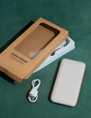 Беспроводное зарядное устройство "Cork Power" 10000 mAh, пластик/пшеничное волокно/пробка Беспроводное зарядное устройство "Cork Power" 10000 mAh, пластик/пшеничное волокно/пробка