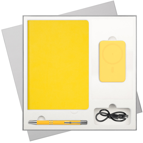 Подарочный набор Латте (Latte NEW), желтый (ежедневник, ручка, аккумулятор)