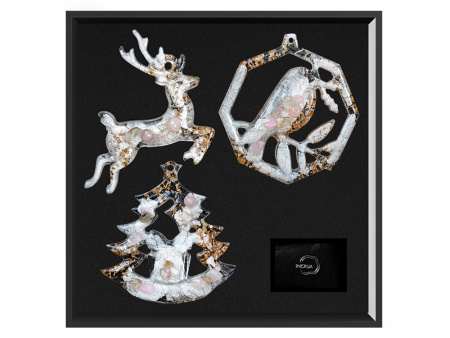 Елочные игрушки ( Снегирь+ Олень+ Ель) Розовый кварц