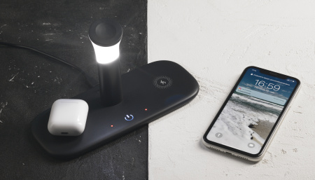 Настольная беспроводная (15W) зарядная станция "Bridge" для часов, наушников, смартфонов, с лампой Настольная беспроводная (15W) зарядная станция "Bridge" для часов, наушников, смартфонов, с лампой