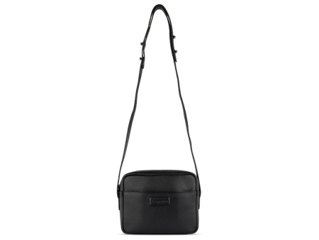 Сумка кросс-боди женская BUGATTI ЭЛЬЗА | ELSA, чёрная, воловья кожа/полиэстер, 19х5,5х14 см