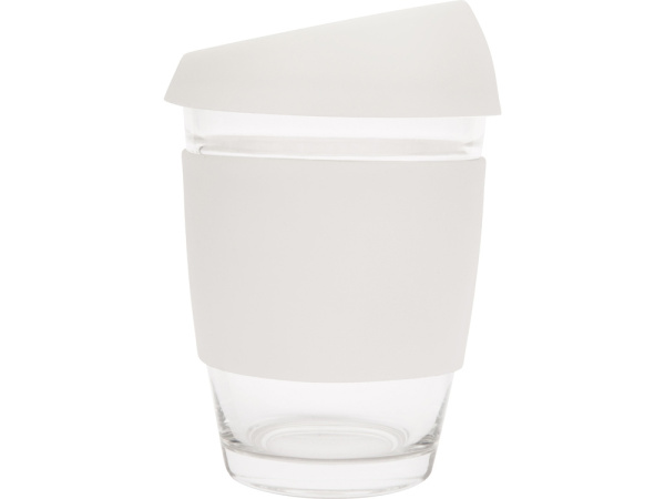 Стеклянный стакан Monday с силиконовой крышкой и манжетой, 350мл, белый