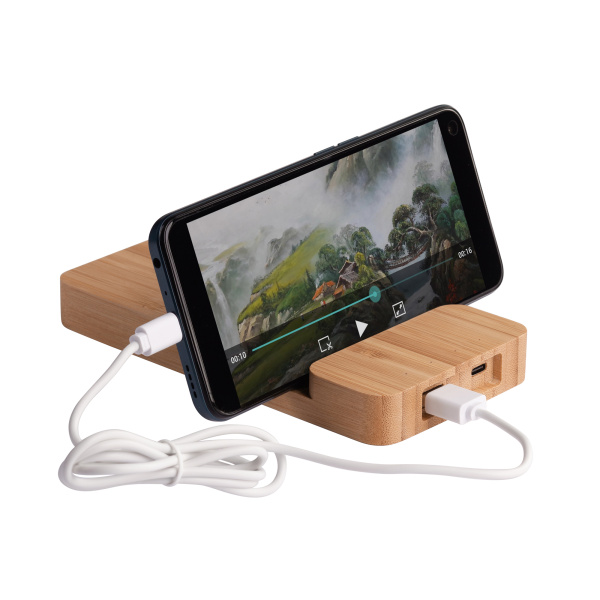 Беспроводное (10W) зарядное устройство "Bamboo Power" 5000 mAh с подставкой под смартфон, бамбук Беспроводное (10W) зарядное устройство "Bamboo Power" 5000 mAh с подставкой под смартфон, бамбук